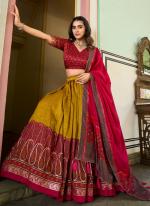 Tussar Silk Mustard Festival Wear Printed Ready To Wear Lehenga Choli